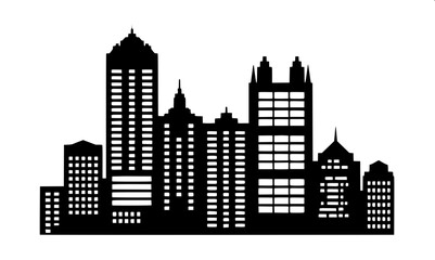 Obraz premium Minimal black silhouette of Riyadh city skyline, featuring Kingdom Centre Tower cutout, modern skyscrapers and mosque domes, flat vector style, white background, clean edges