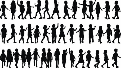 Children walking and playing in various dynamic poses