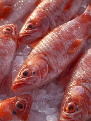 Fresh Red Fish on Ice at Seafood Market