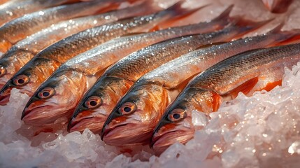 Fresh Red Fish on Ice at Seafood Market