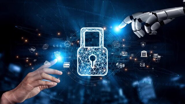 AI-secured system demonstrating multi-layer encryption, identity protection, and password security with modern digital lock interface Marrow