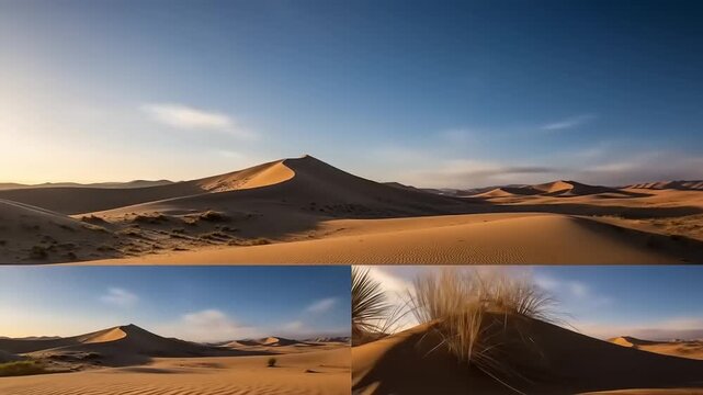 Serene Desert Landscape at Sunset - A Timelapse Journey Through the Dunes.
