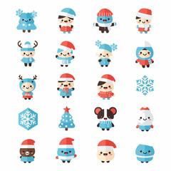 Cute Winter Characters Icon Set