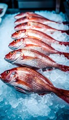 Fresh Red Fish on Ice at Seafood Market