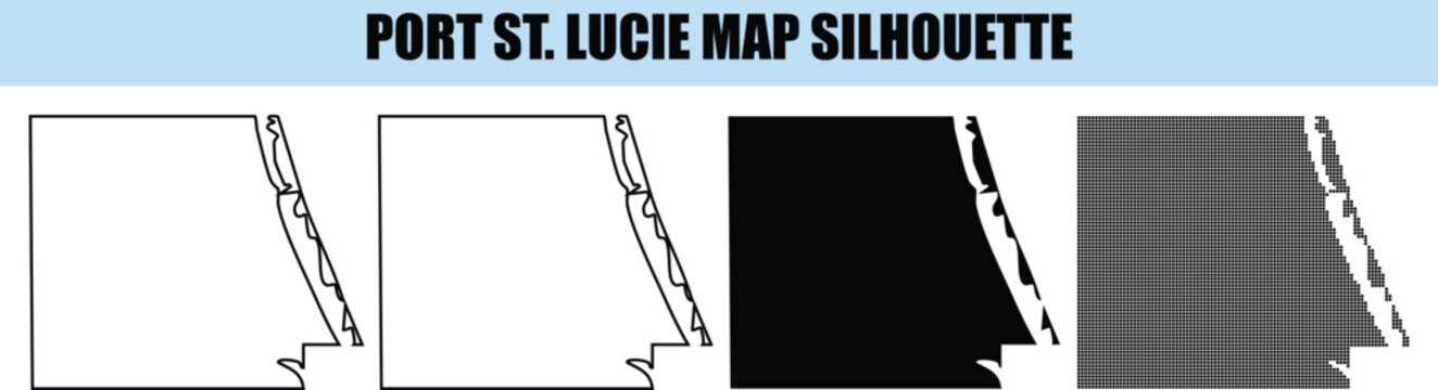 Port st lucie map silhouette vector illustration florida city geographic shapes in outline solid and dotted style icons