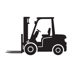 Fototapeta premium A forklift operator works in a warehouse at dusk silhouette vector shilhoutte icon use as a symbol, web graphic design, and infographic icon