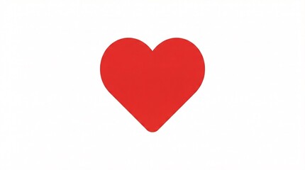 A vibrant, solid red heart shape is prominently displayed centered on a stark white background symbolizing love and affection.