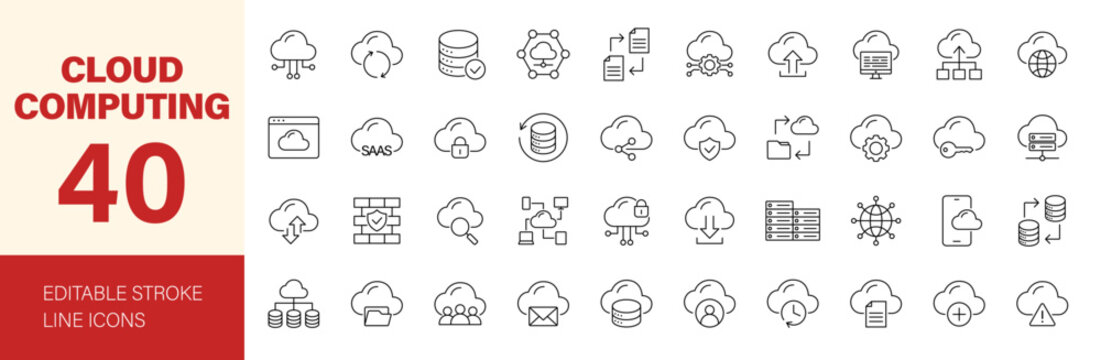 Cloud Computing icon set. Editable line icons. Vector illustration.