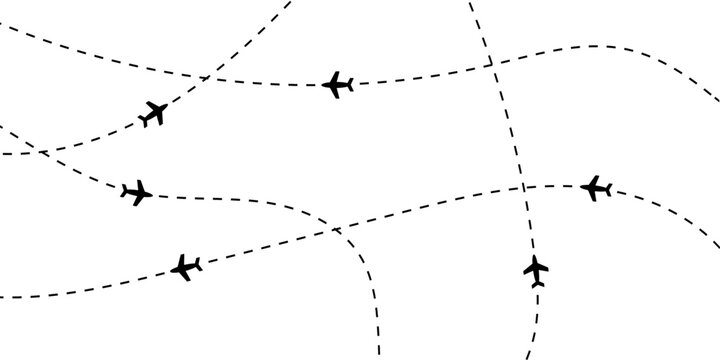 Modern airplane flight path background with abstract air travel route pattern vector illustration	