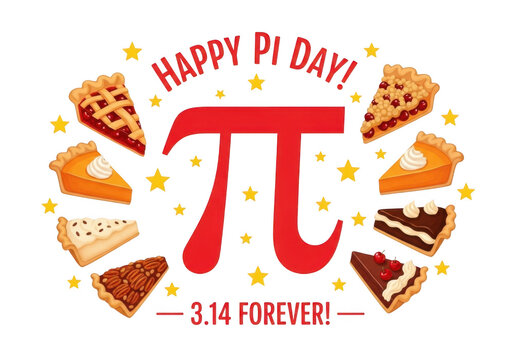 Happy pi day illustration with pies isolated on transparent background