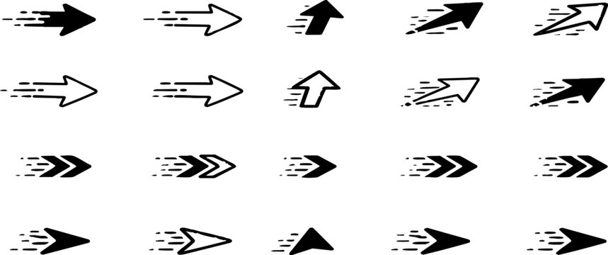 Dynamic Arrow Collection: A dynamic array of directional symbols, showcasing diverse designs, each conveying motion and progress. These arrows symbolize concepts of navigation, growth.