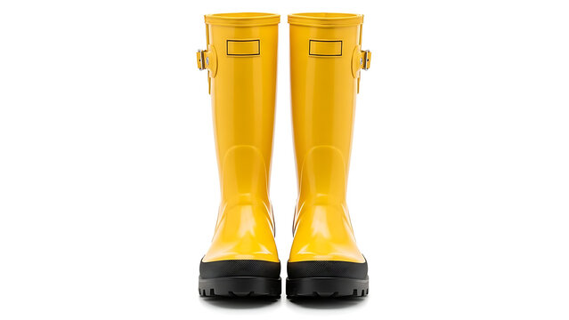 Bright yellow rain boots with black sole