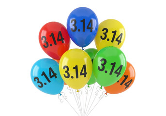 Colorful balloons with pi symbol isolated on transparent background