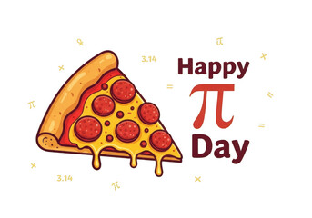 Happy pi day pizza slice isolated on transparent background