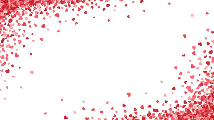 A scattering of tiny red hearts creates a festive and romantic border on a crisp white background, perfect for celebrations