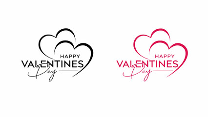 Naklejka premium Happy Valentines Day two heart shape text designs in black and pink for celebrations and romance