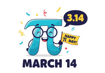 Happy pi day character isolated on transparent background