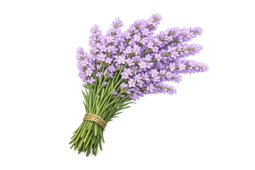Obraz premium Fresh lavender bouquet tied with string, purple fragrant flowers for aromatherapy, essential oils, and herbal remedies on transparent background
