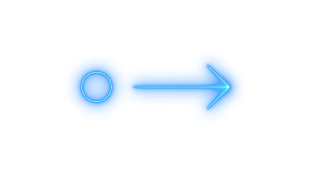 Glowing neon arrow icon with circle isolated on transparent background. Direction symbol. Next button. Forward sign. User interface element.