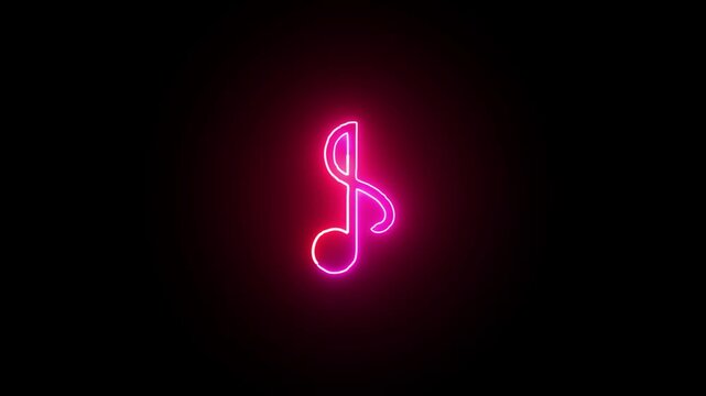 Glowing neon line music icon animation on black background. Neon sing song music icon.