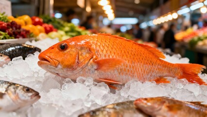 Fresh Red Snapper on Ice at Seafood Market