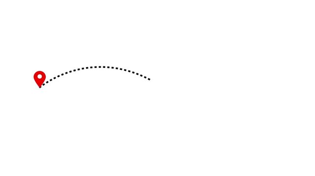Location icon with start point and dash line animation on white background. Start point and ending point dash and line trace 4k stock video. Two location pins connected dashed line.