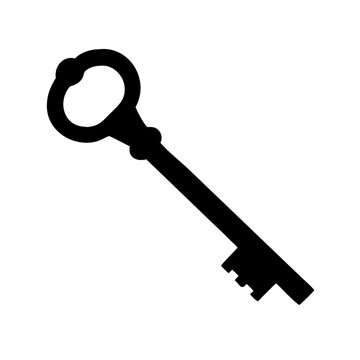 Vintage Skeleton Key Silhouette Vector Icon - Antique Door Lock and Security Symbol