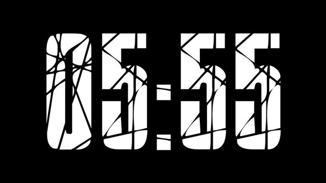 Countdown timer from 6 minute to 5 minute on black background suitable for presentations, productivity, educational content, and more