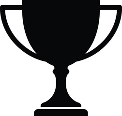 Minimal vector silhouette, classic trophy cup with side handles and a round base, solid black, isolated on white.