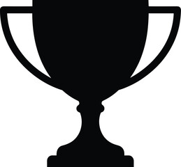 Minimal vector silhouette, classic trophy cup with side handles and a round base, solid black, isolated on white.