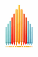 Obraz premium Colorful arrangement of assorted vertical crayons in gradient pattern on white