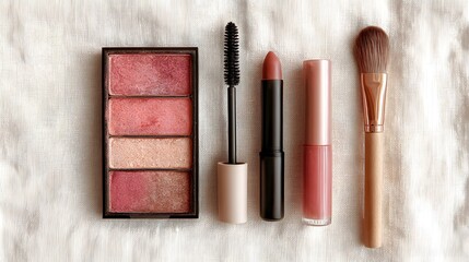 Cosmetic Flat Lay with Makeup Products on a Soft Background