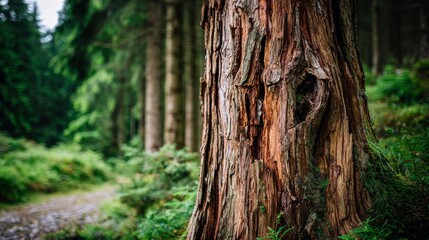 Obraz premium Majestic Tree Trunk in Lush Forest Surrounding with Greenery