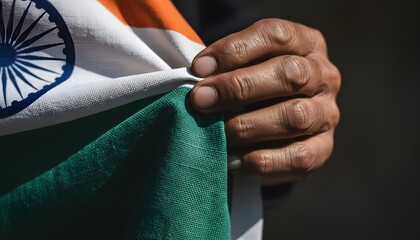 Hand Holding Indian Flag Close Up Macro Shot Showing Texture