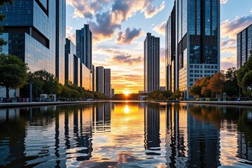 Obraz premium Golden Skyline Reflections 