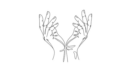 Hands holding flowers gently, a simple line art illustration of hands and flowers together