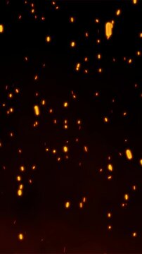 Vertical flying glow fire motion on dark backgrounds rendering 4k