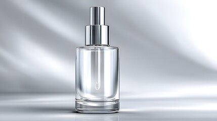 Naklejka premium Clear Glass Bottle with Pump Dispenser on a Soft Gray Background