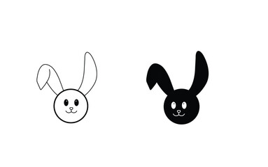 icons Simple bunny rabbit icon outline and filled silhouette isolated on white background for graphic design and illustration