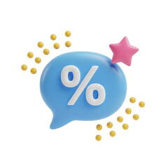 3D rendered percentage discount speech bubble with star isolated on transparent background