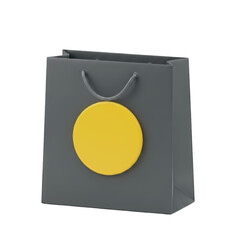 3D rendered gray gift bag with yellow circle logo isolated on transparent background