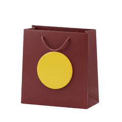 3D rendered luxury shopping bag with yellow circle logo isolated on transparent background