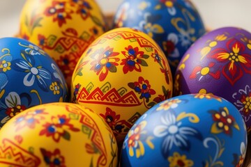 Naklejka premium Colorful painted easter eggs with floral patterns and decorative designs