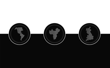 icons Set of three circular map icons featuring North America Europe and the United Kingdom in a minimalist flat design for global connectivity concepts