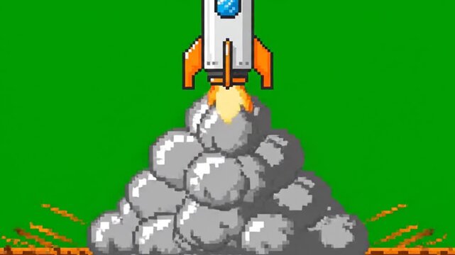 Pixel Art Rocket Launch Animation on Green Screen