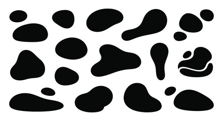 Abstract black shapes and blobs scattered across a white space ideal for design elements on transparent background silhouette high quality professional