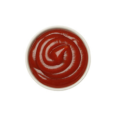 Top view of ketchup in a white bowl isolated on transparent background