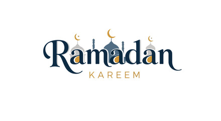 Ramadan Kareem greeting with crescent moons and mosque silhouette
