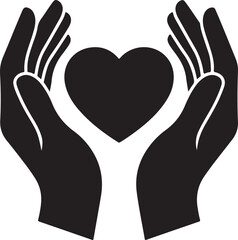 Obraz premium Vector silhouette of hands holding a heart shape in black and white