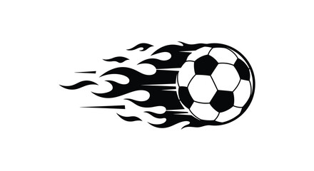 A dynamic black soccer ball with blazing flames trailing behind presented as a striking silhouette on transparent background high quality professional